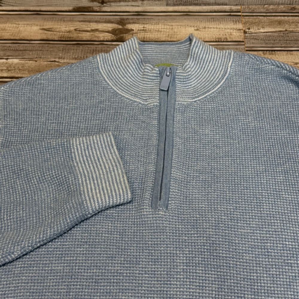 Southern Tide Quarter Zip Pullover Mens Large Blue Waffle Knit Striped Trim